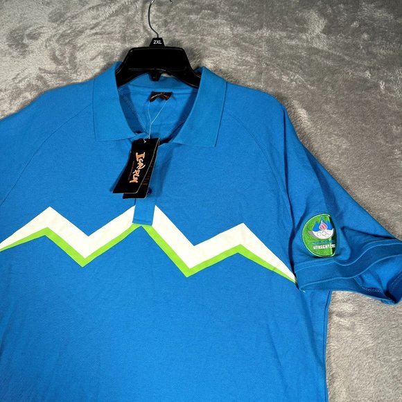 PEAK Slovenia Olympics Polo Shirt Men's Large Blue Short Sleeve 2013 Shirt NEW - Picture 2 of 8